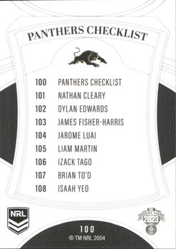 2023 NRL Traders Elite #100 Penrith Panthers Checklist Back